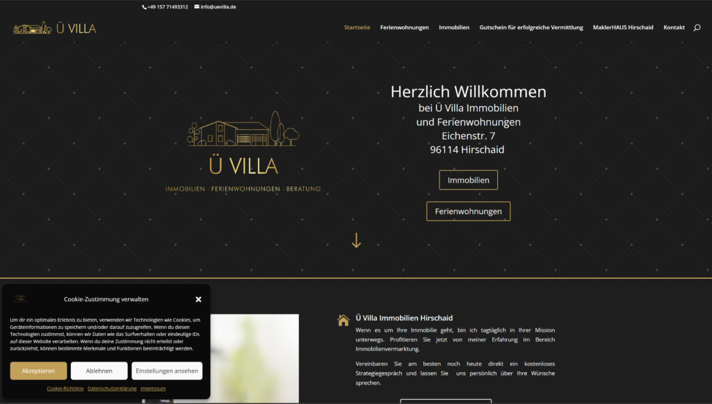 Website der Ü Villa inkl. konsistentem Branding