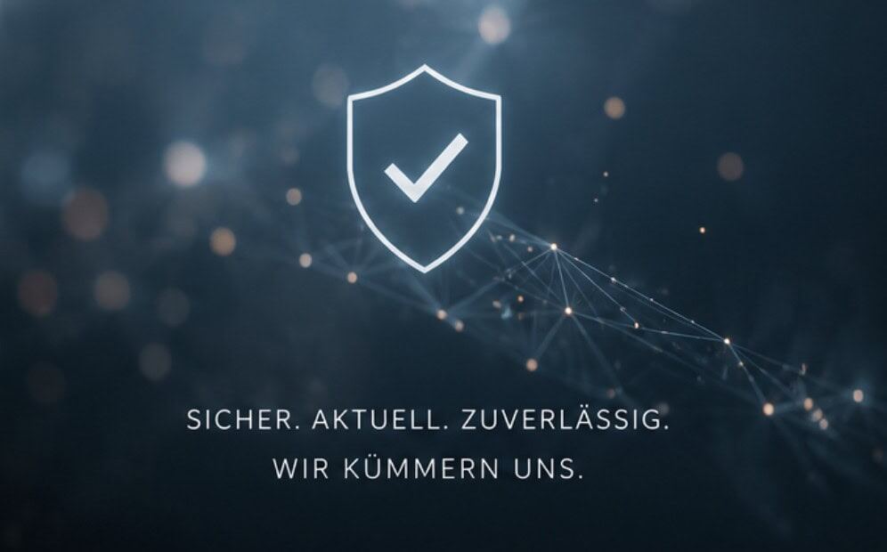 Darstellung von technischer Website Betreuung mit Fokus auf Sicherheit, Stabilität und Aktualität.