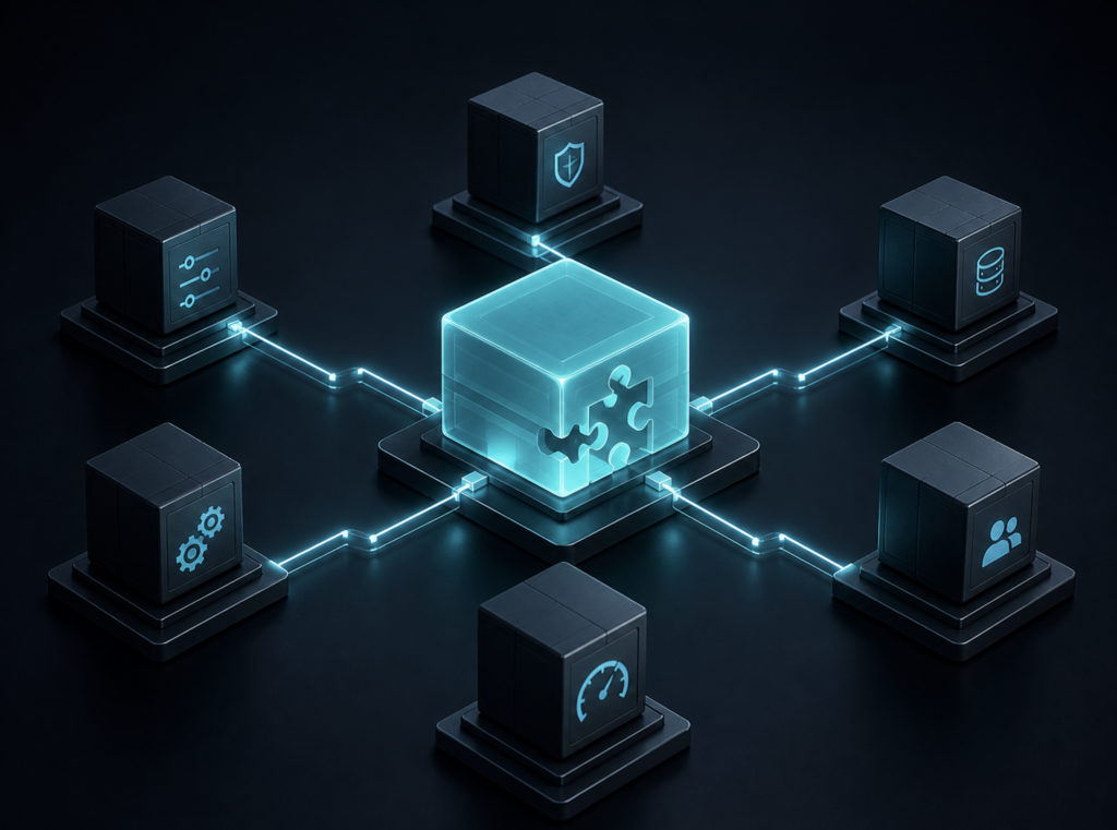 Zentrales Plugin Modul verbindet individuelle Funktionen für Daten, Sicherheit, Benutzer und Performance.
